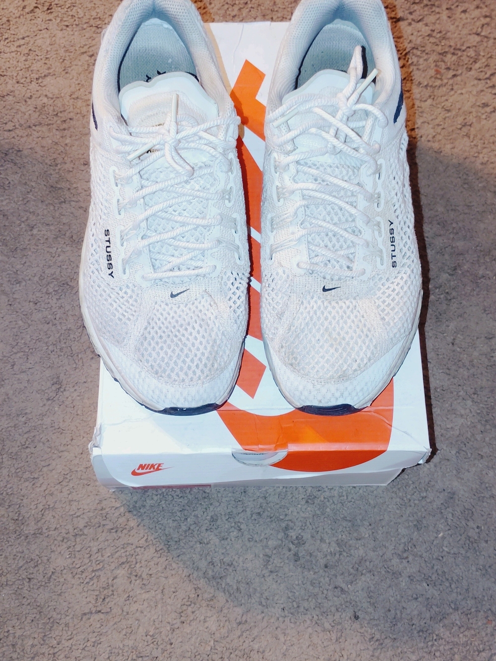 Nike Air Max 2013 Stussy White Mesh Running Sneakers With Navy Swoosh